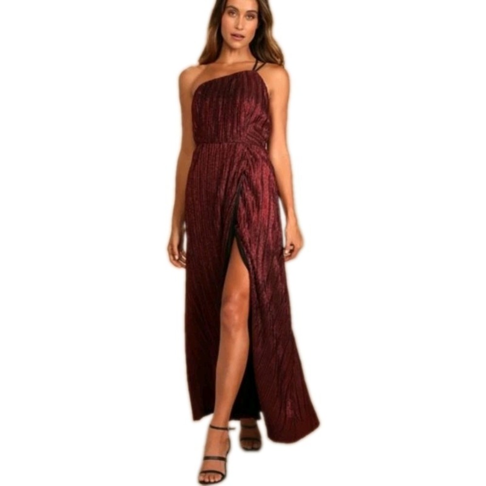 Lulus Dress Womens Size XL Red Metallic Formal Gown New Long Maxi Side Slit